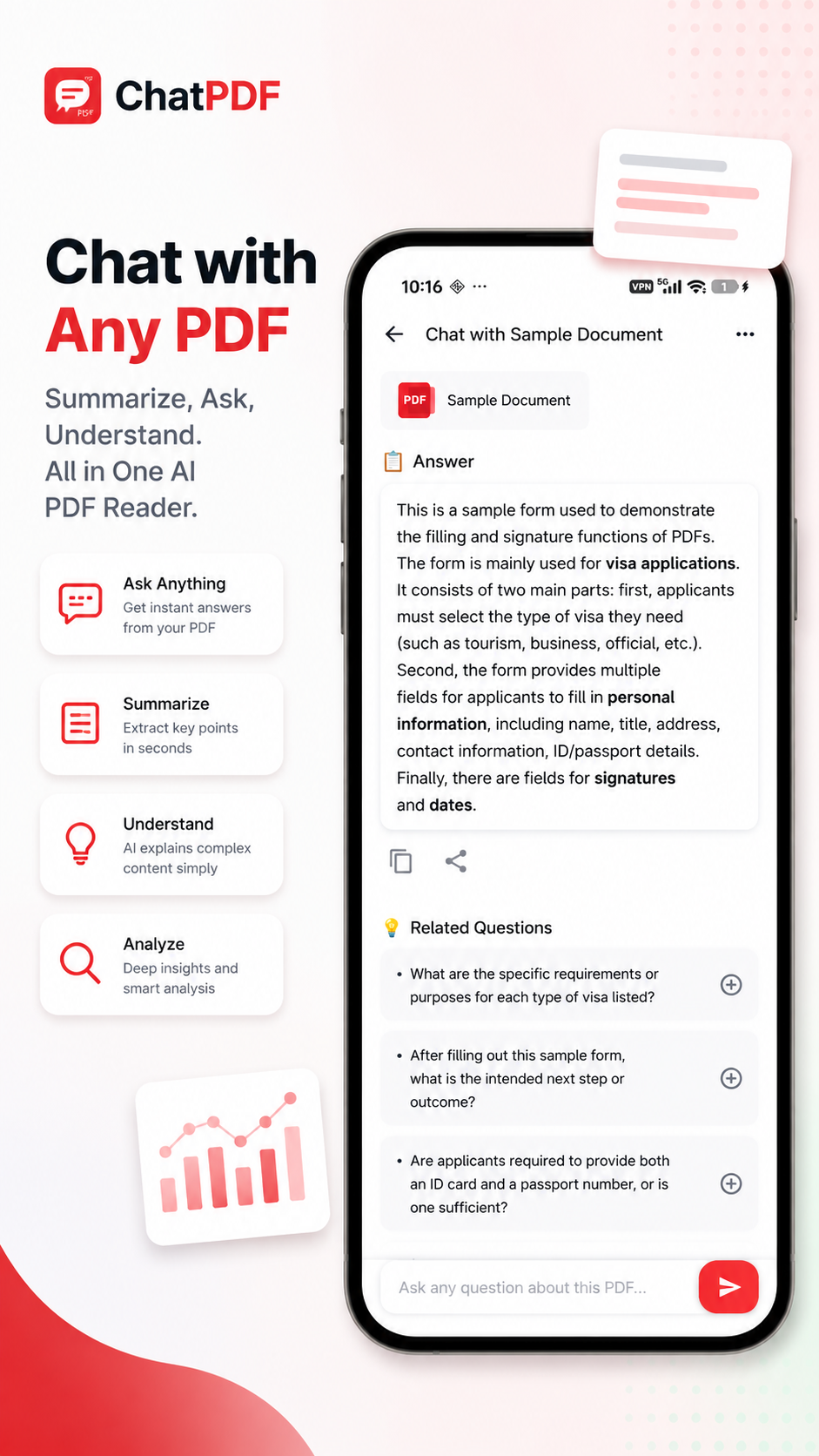ChatPDF answering questions about a sample document